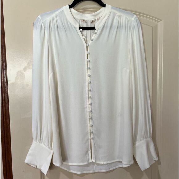 NWOT SOFT SURROUNDINGS Long Sleeve Button Down Ruffle Blouse Ivory Women’s Small - Picture 1 of 4